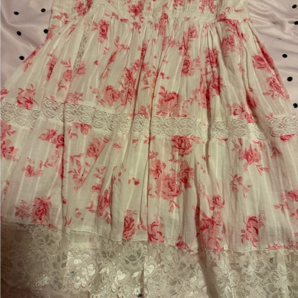 Floral Lace Trim Skirt - Pink and White - Picture 5 of 5